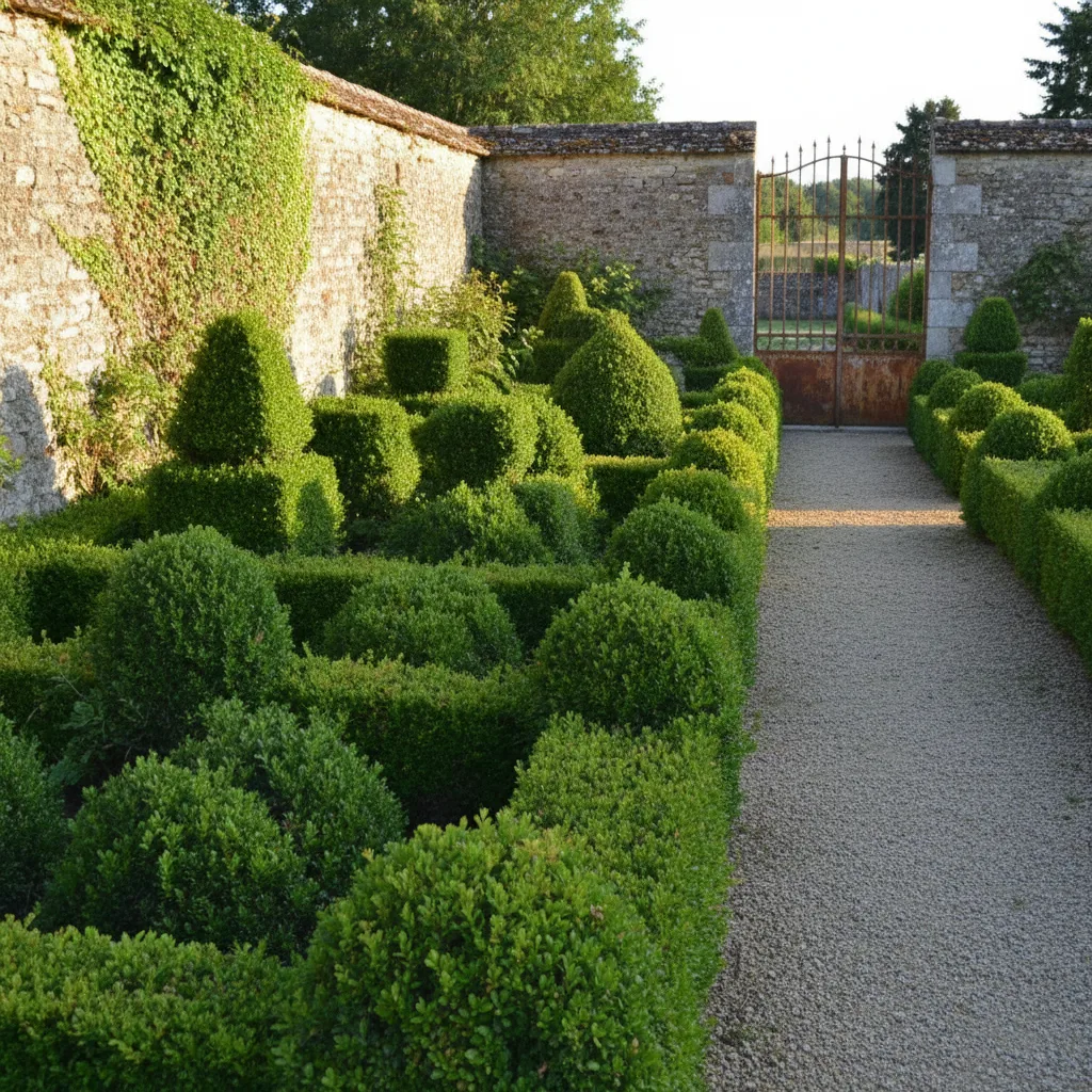 Taille d'arbustes d'ornement dans un jardin en Charente